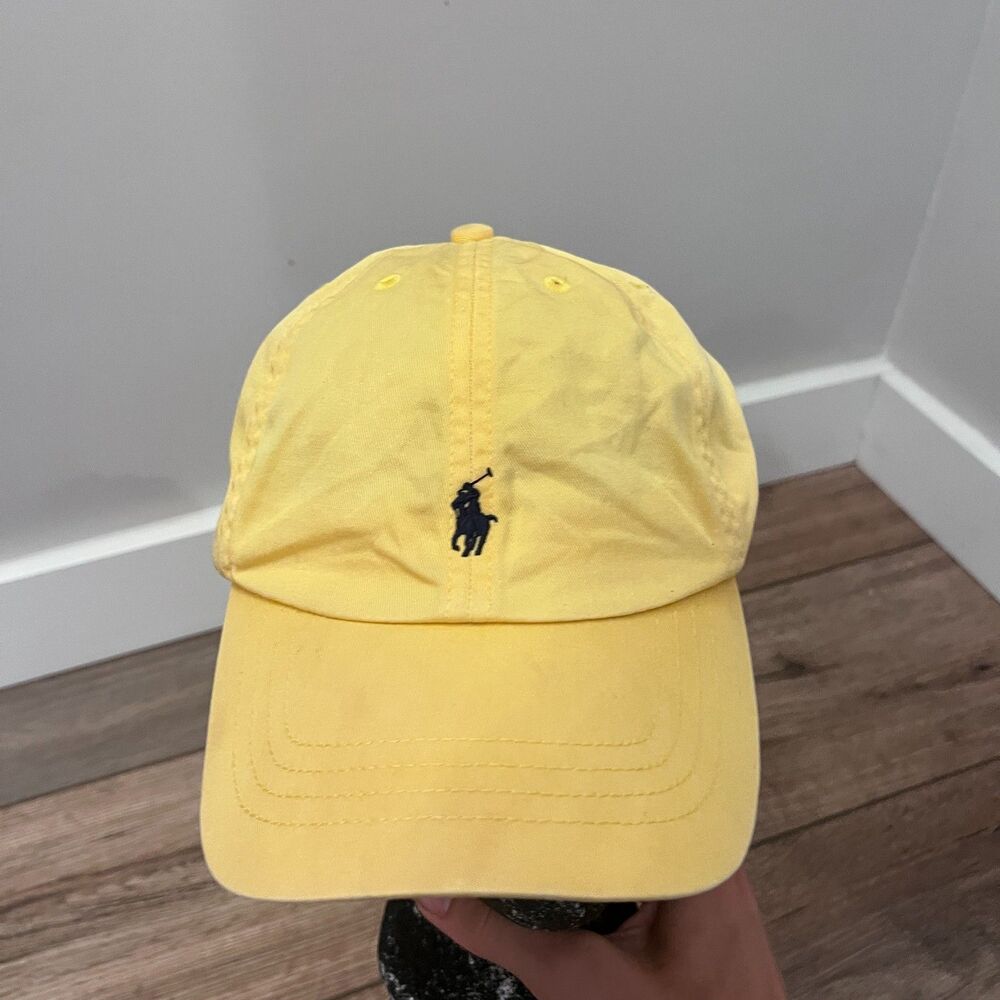 Polo Ralph Lauren Yellow Cotton Strapback Hat Cap Small Pony Adjustable Preppy - Picture 2 of 5
